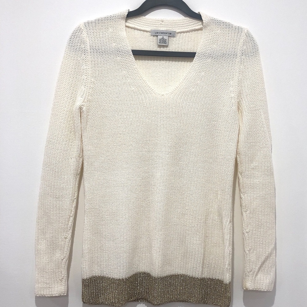Liz Claiborne white & cold Knitted Sweater NWOT
